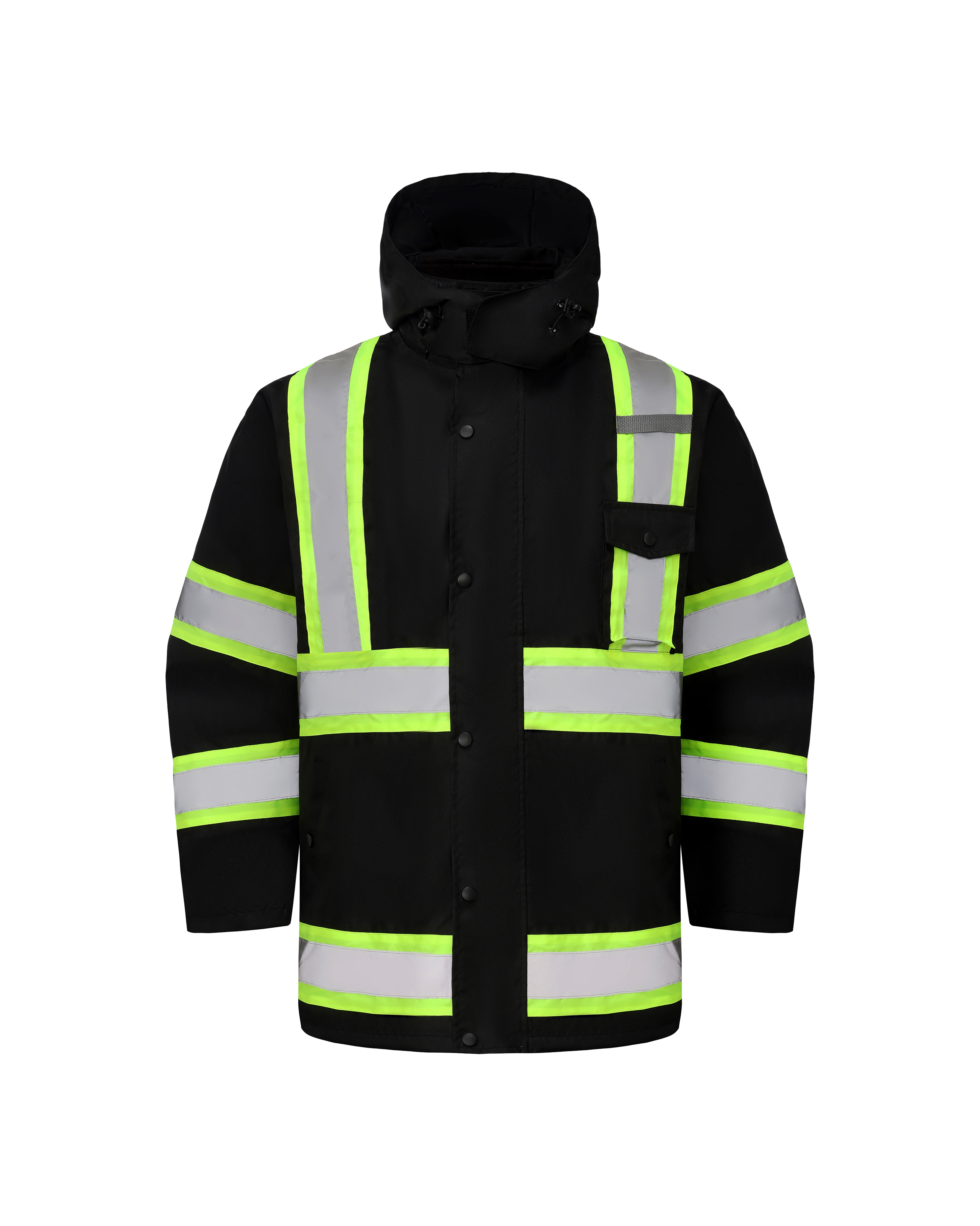 Kiwi High Visibility 3-in-1 Hooded & Fleece Lined ANSI/ISEA 107-2020 Reflector Contrast Trimmed Water Resistant Black Safety Jacket [R71600]