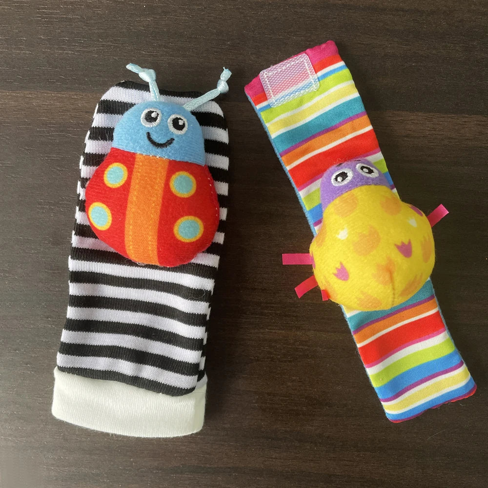 Baby Rattle Socks & Wrist Strap Set – Soft Animal Toys for 0–12 Months
