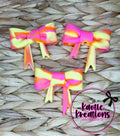D80 BEADABLE JUMBO SILICONE BOW PINK/ORANGE/YELLOW SWIRL (1ct)